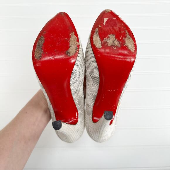 Christian Louboutin Raffia Daffodile Platform Y2K Vintage Pumps Black White - Picture 7 of 13